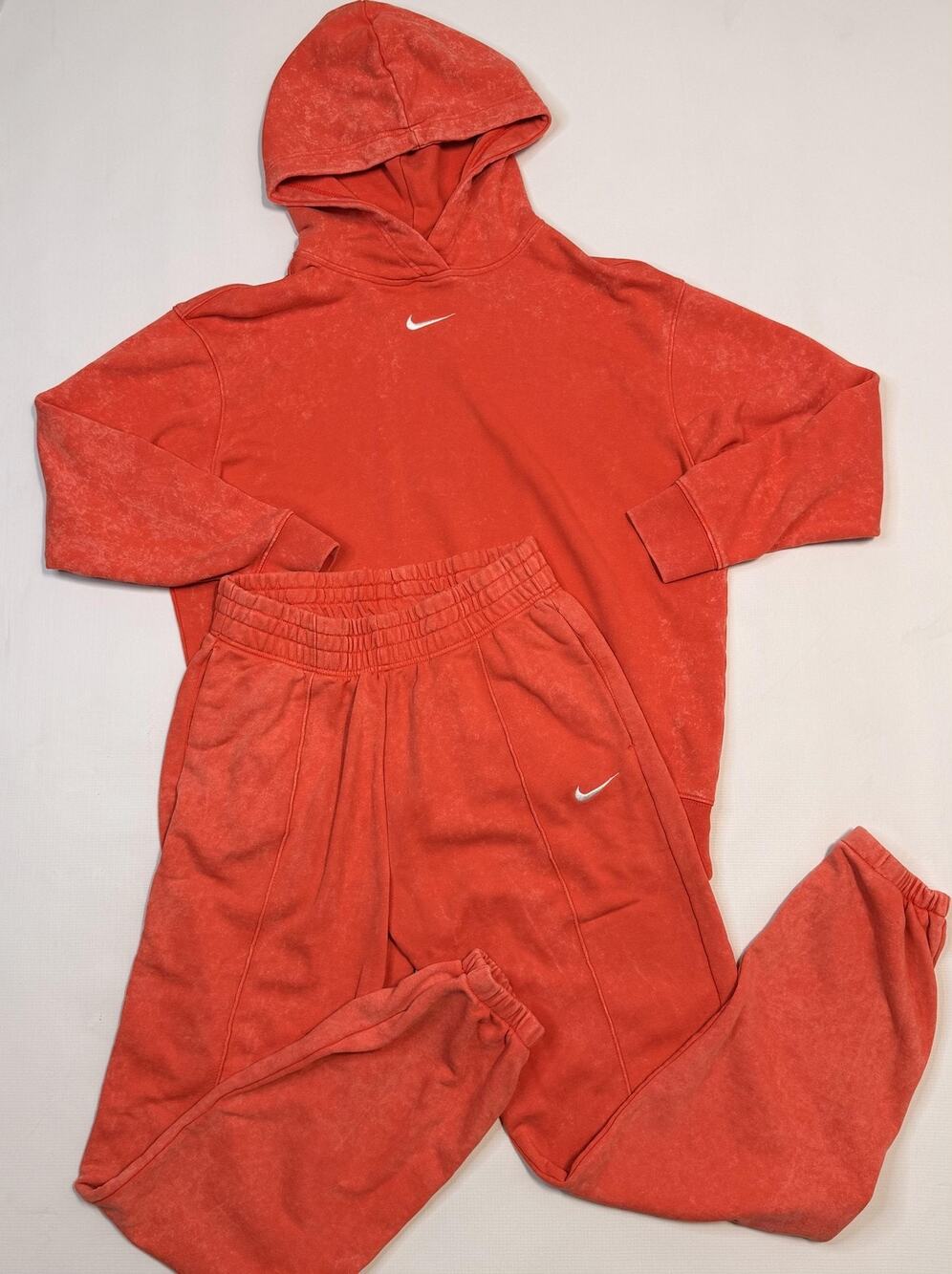 Nike Tracksuit Hoodie Sweatpants Set Womens XS Red Orange Fleece Jogger 2 Piece